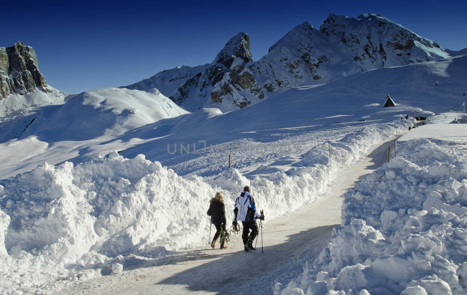 Snowy Landscape of Dolomites Mountains during Winter Season, Italy