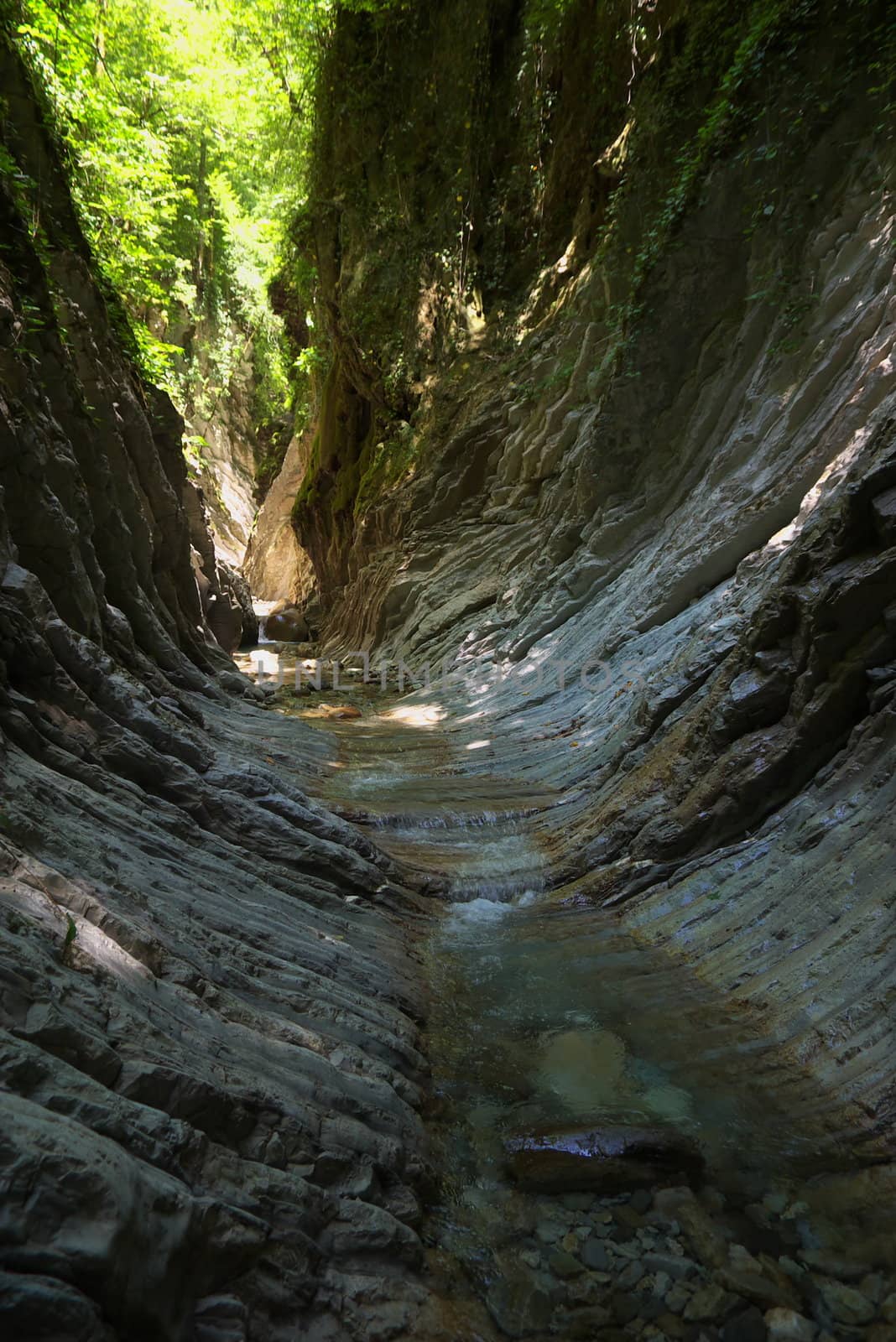 gorge formed by river amongst limestone mountain