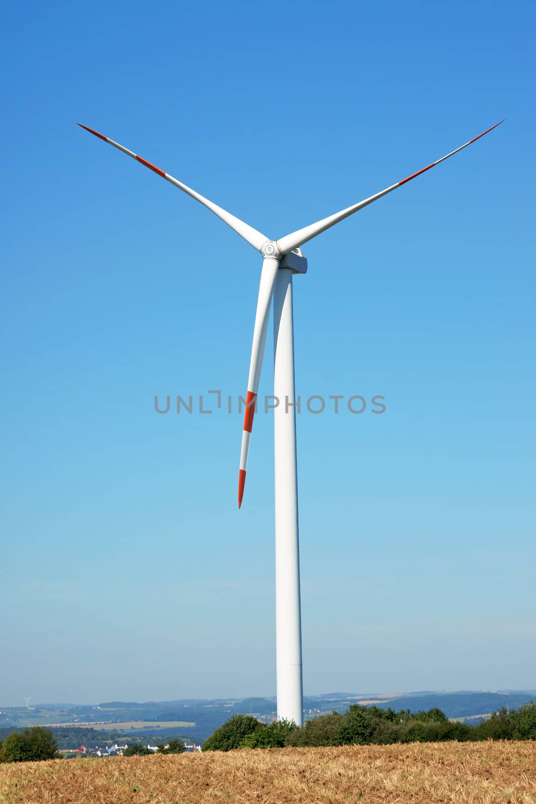 Wind turbine in a wind farm in Central Europe