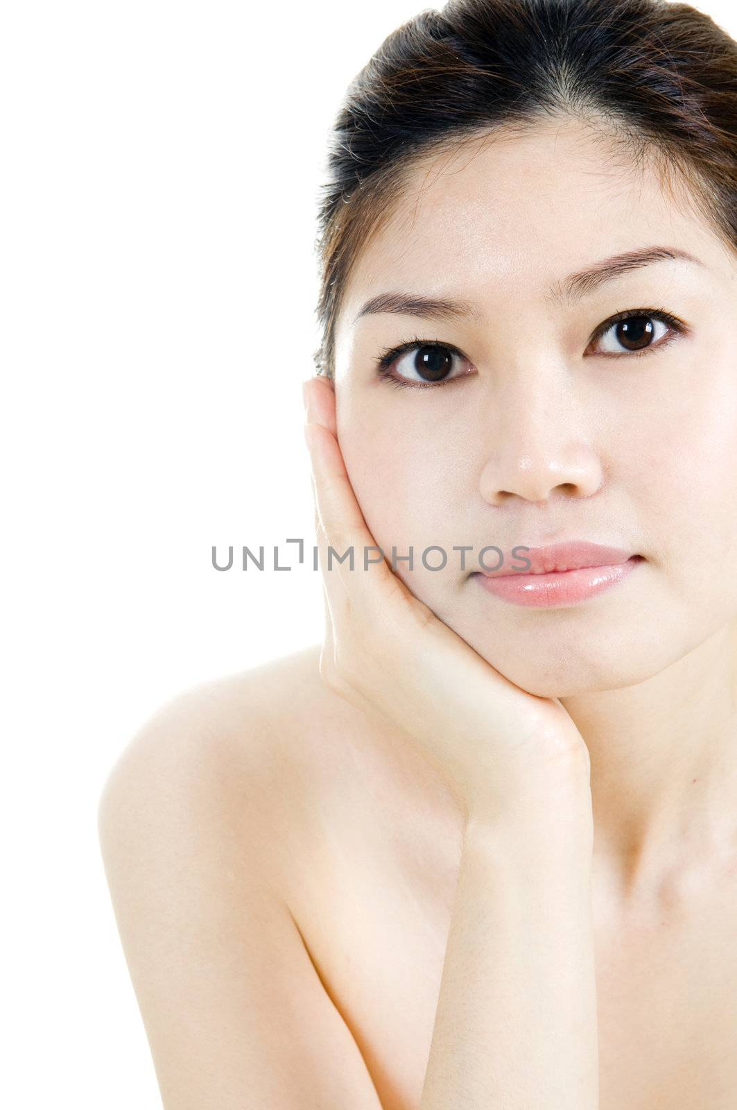 Close up isolated portrait of Asian beauty.
