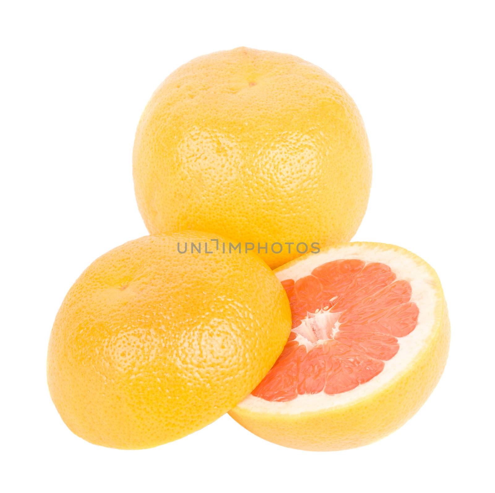 close-up red grapefruit, isolated on white