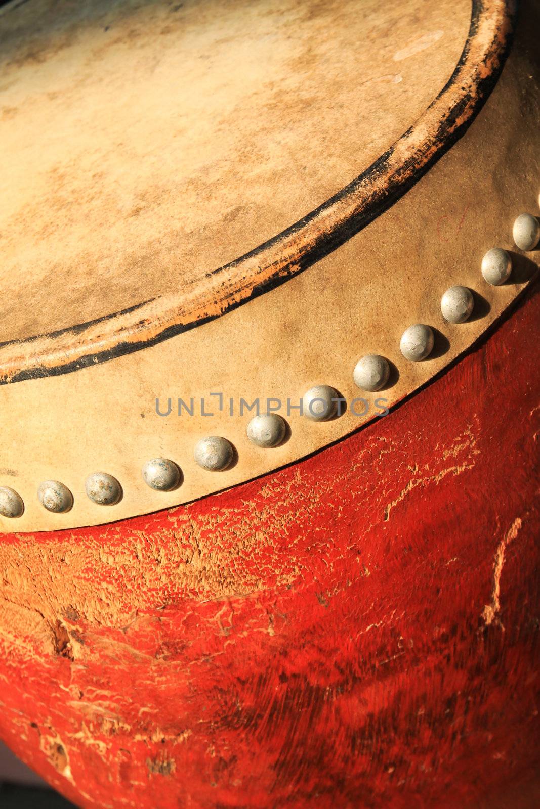 close up of old chinese drum