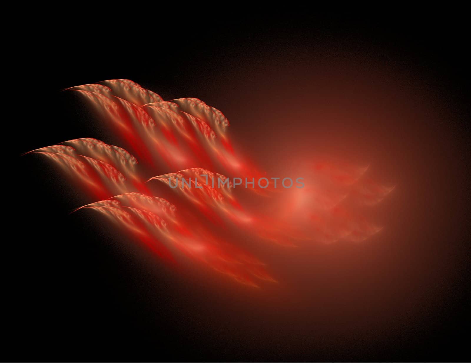 Abstract Five Red Phoenix or Turkeys From the Flames Against a Black Background