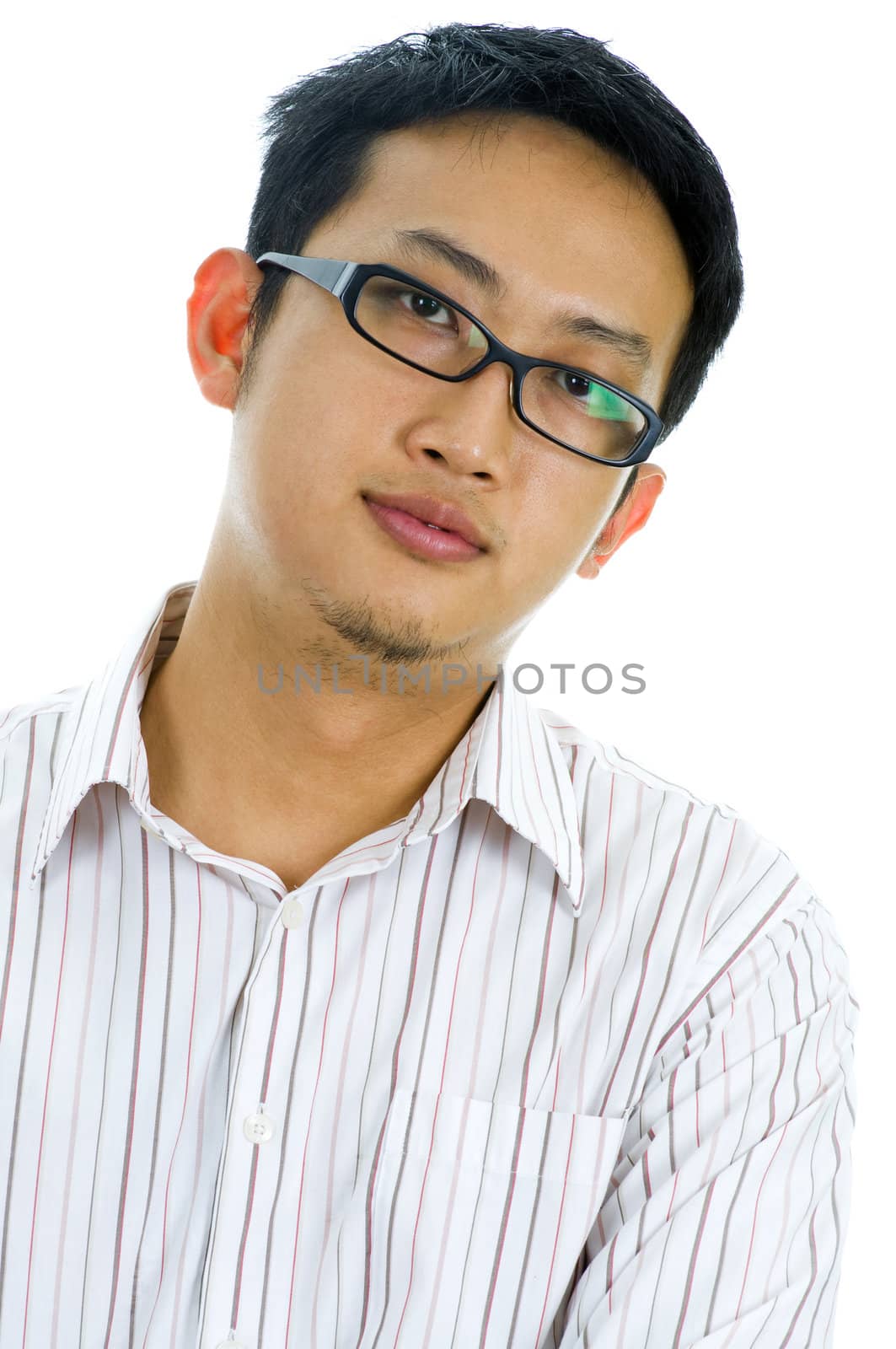 Young Asian executive isolated on white background.