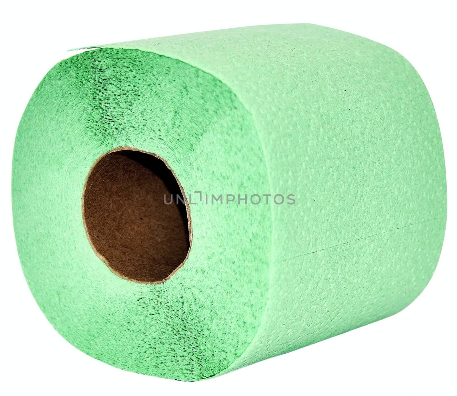 Green toilet paper  on a white background