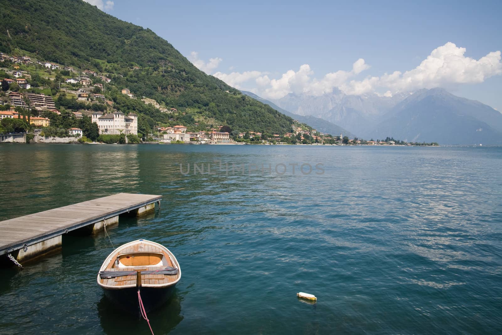 Panoramic view of a village on the northern area of Lake Como (Italy).