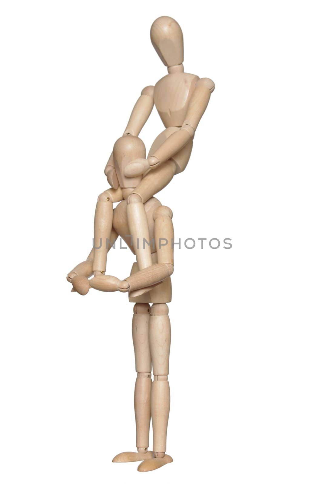two wooden dummy on white background