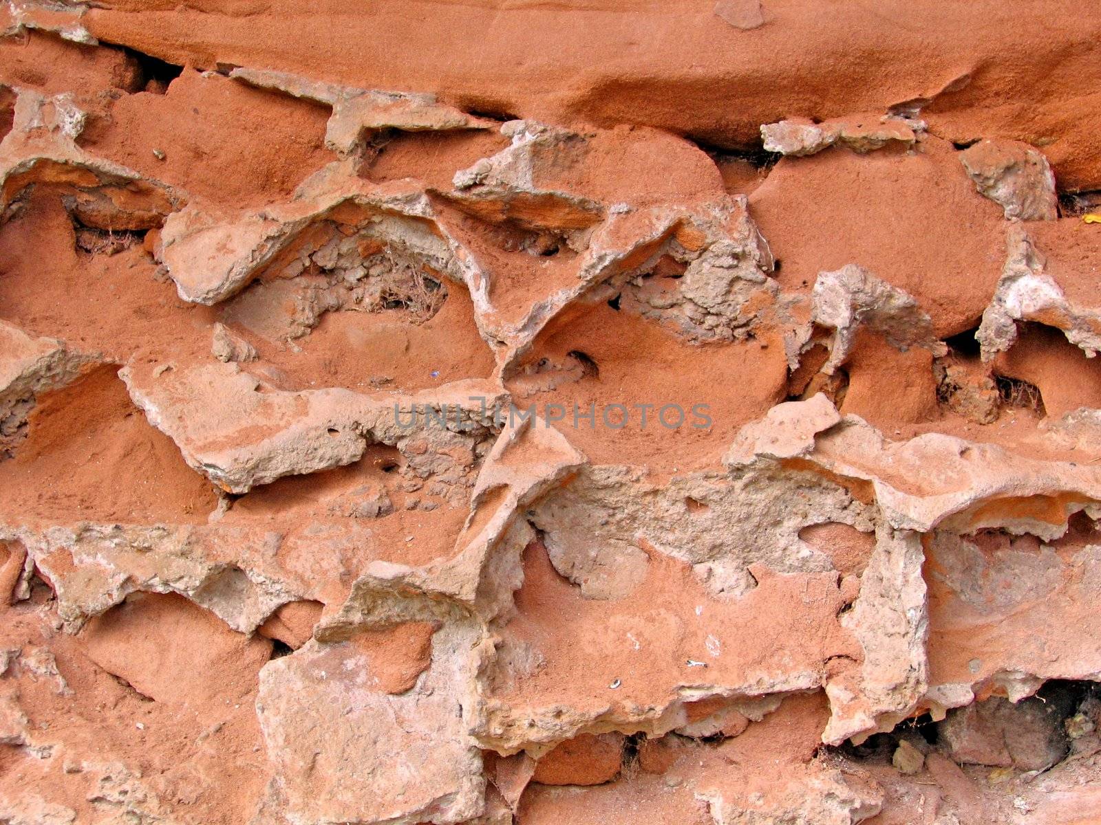Weathered Sandstone Wall with Mortar Protruding
