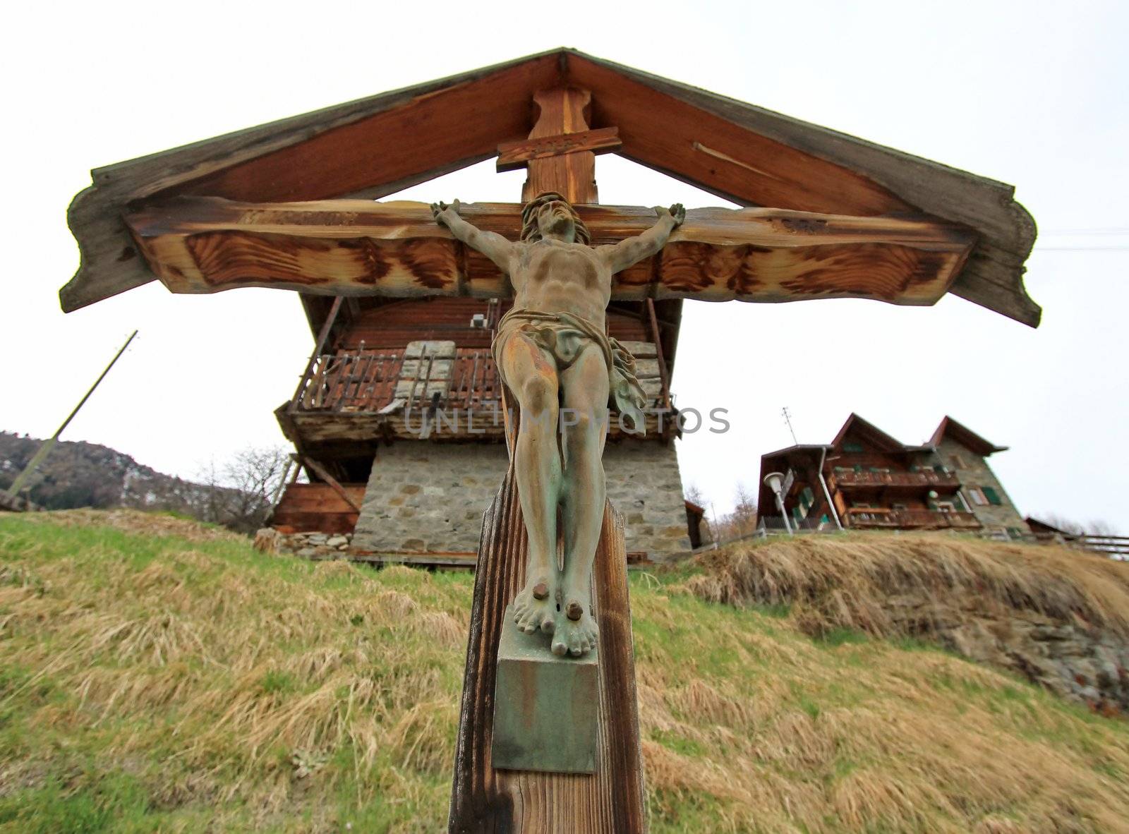 Wood Jesus cross in the mountain by Elenaphotos21