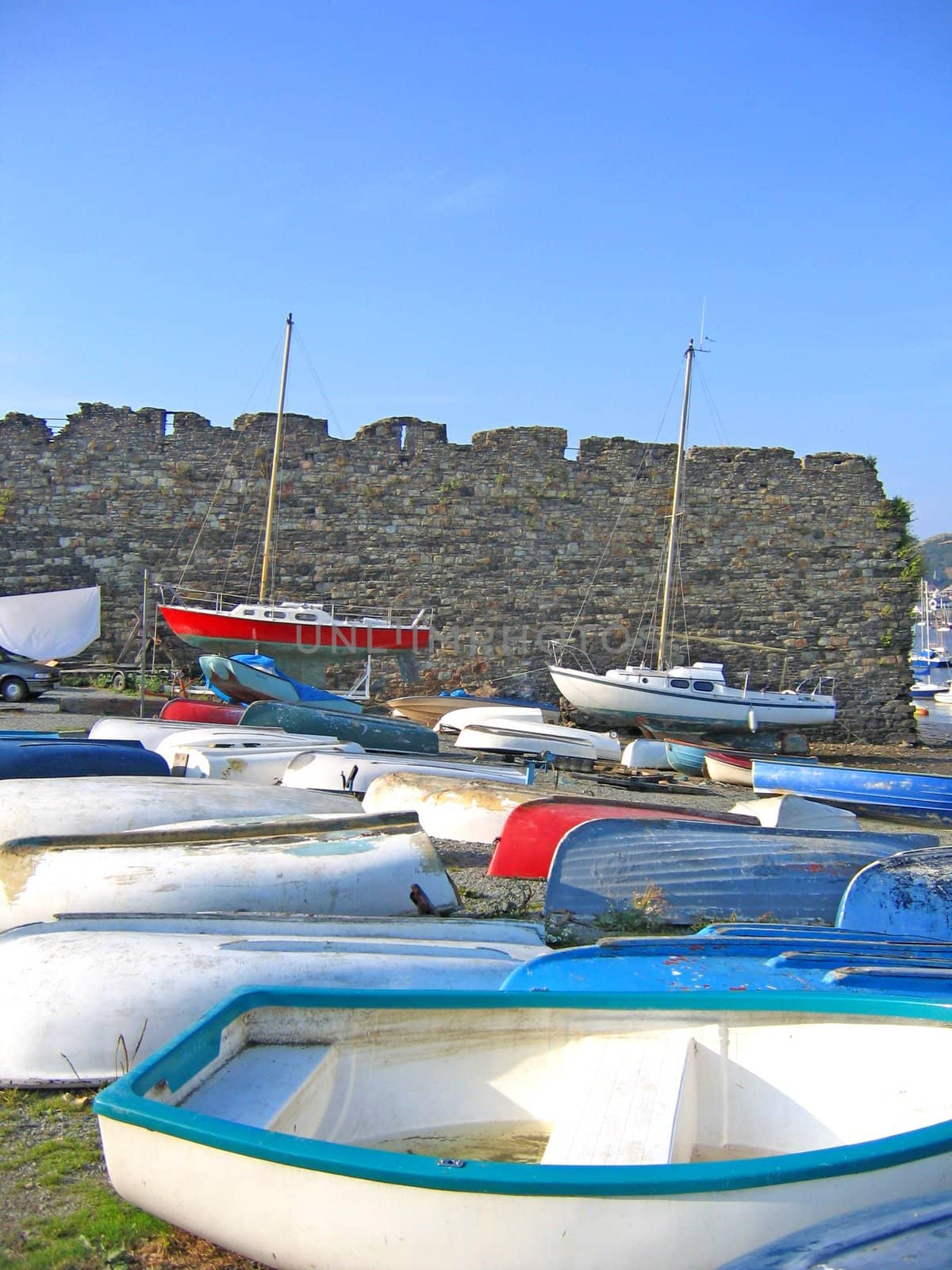 Moored Boats by the Castle Walls at Conwy