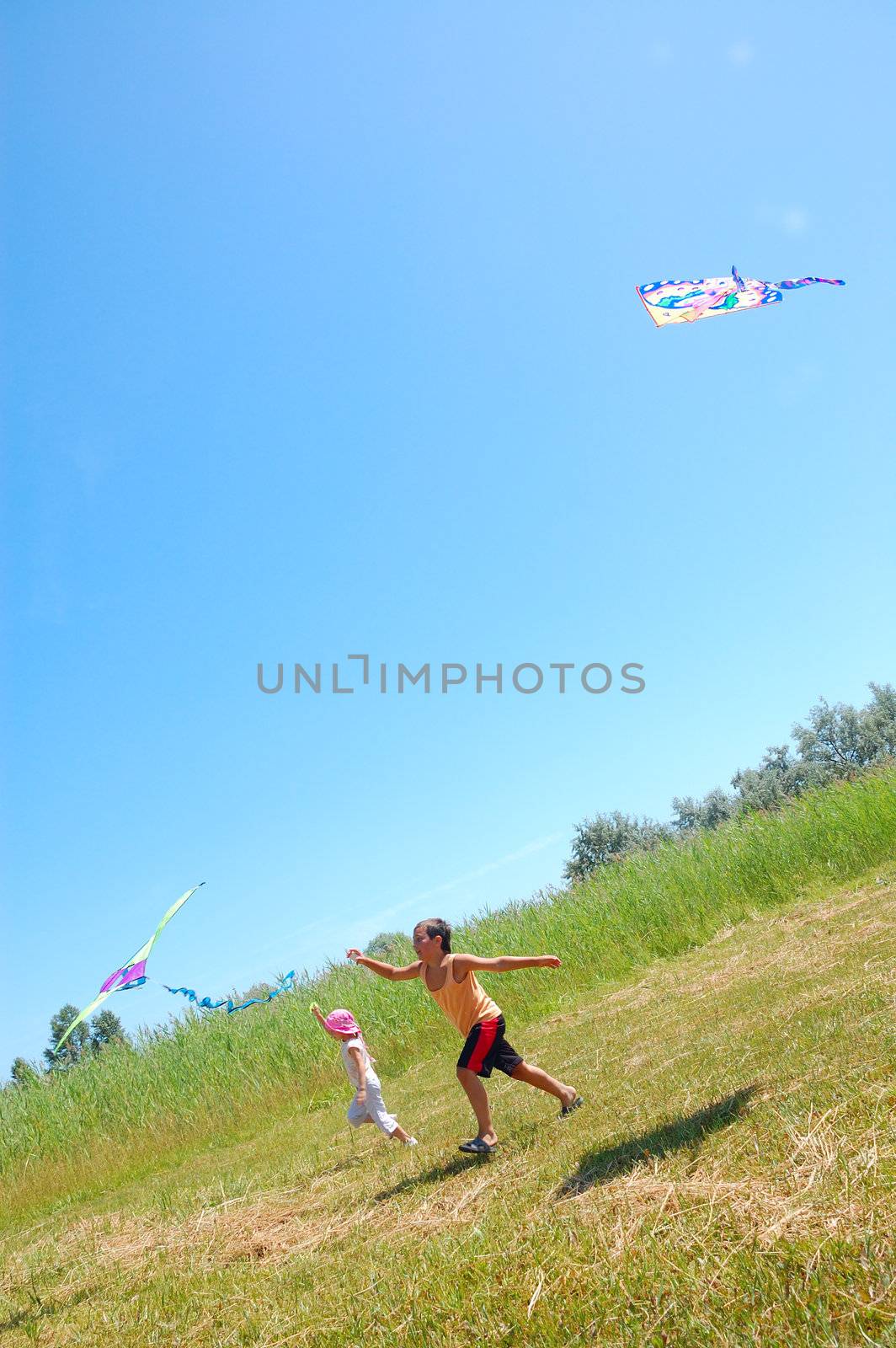 kids flying kites high up by cherrymer