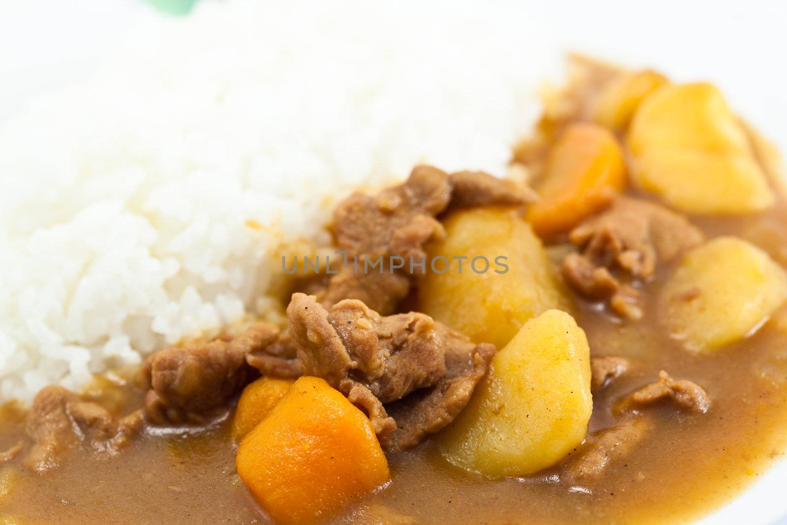 close up Curry pork with rice