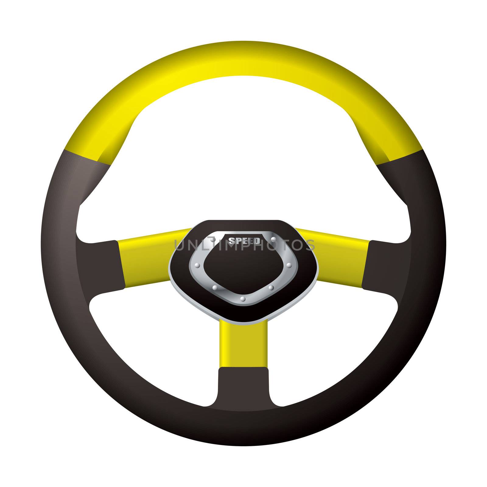 Modern sports steering wheel with gold detail trim