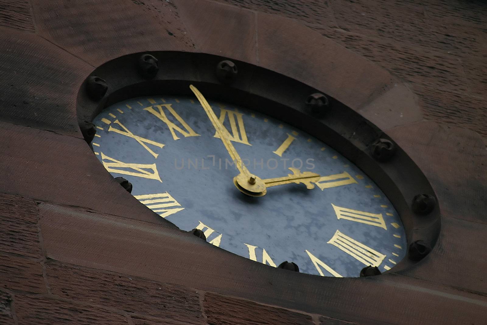 Closeup of Clock on Old Church in Chester England