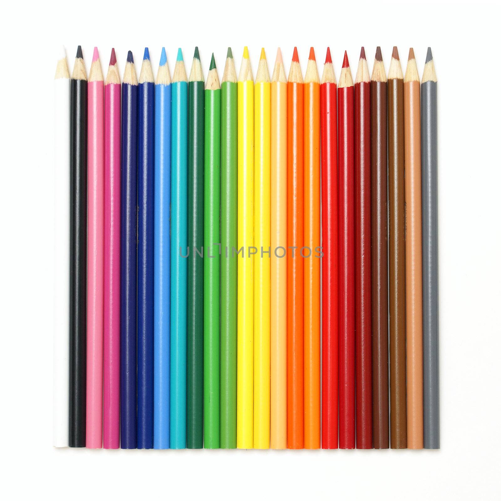 A set of pencil crayons isolated on white.