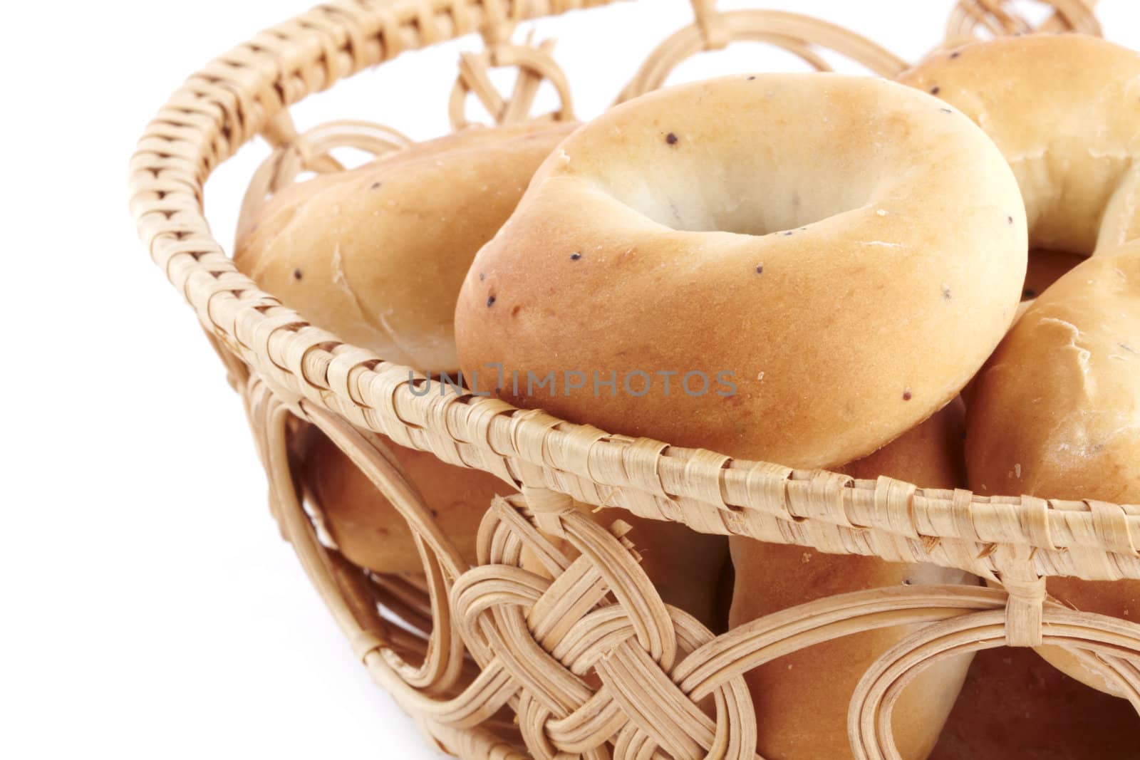 Close up image of bagel in basket