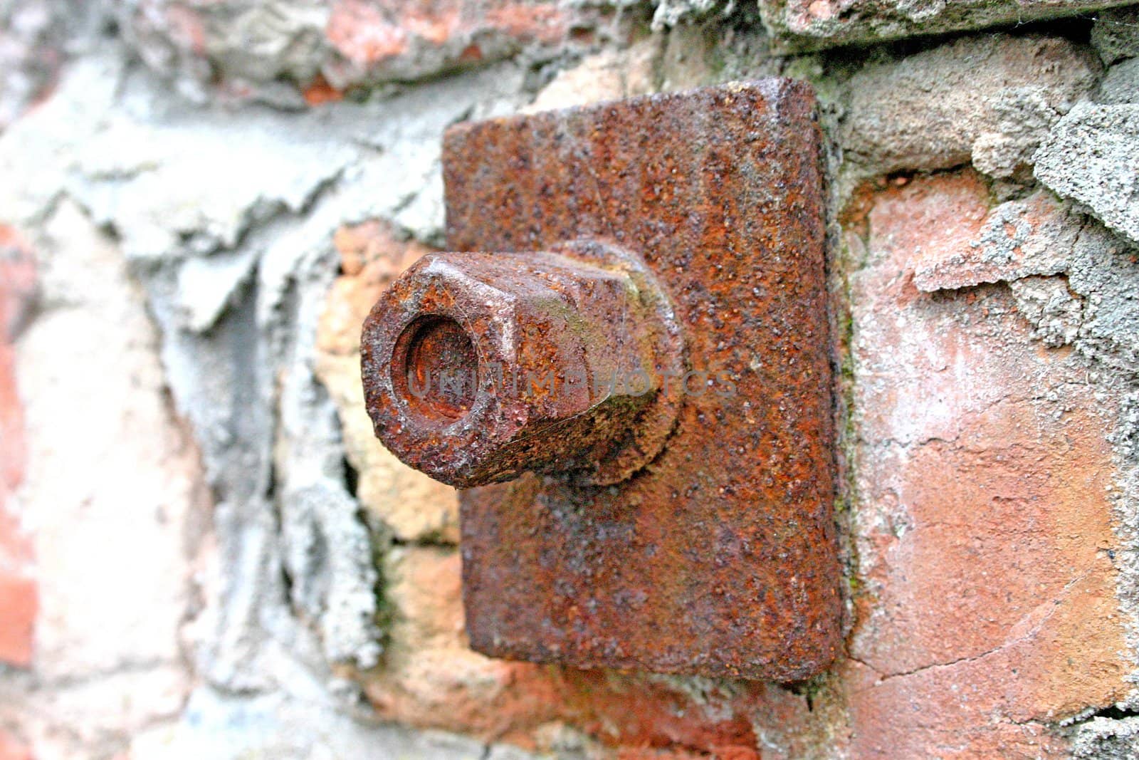 Nut, Bolt and Plate Used to Support Weak Wall Closeup