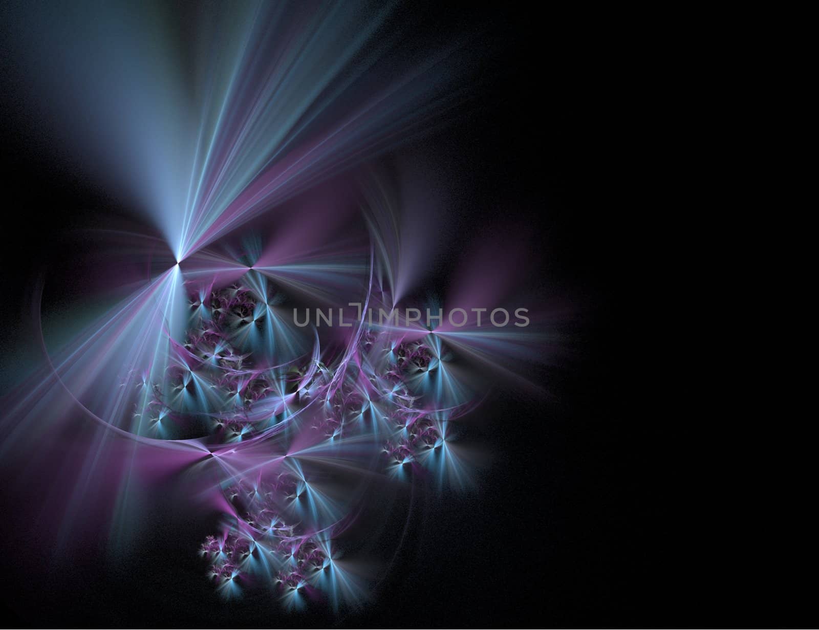 Abstract Purple and Cyan Radial Flares on Black Background