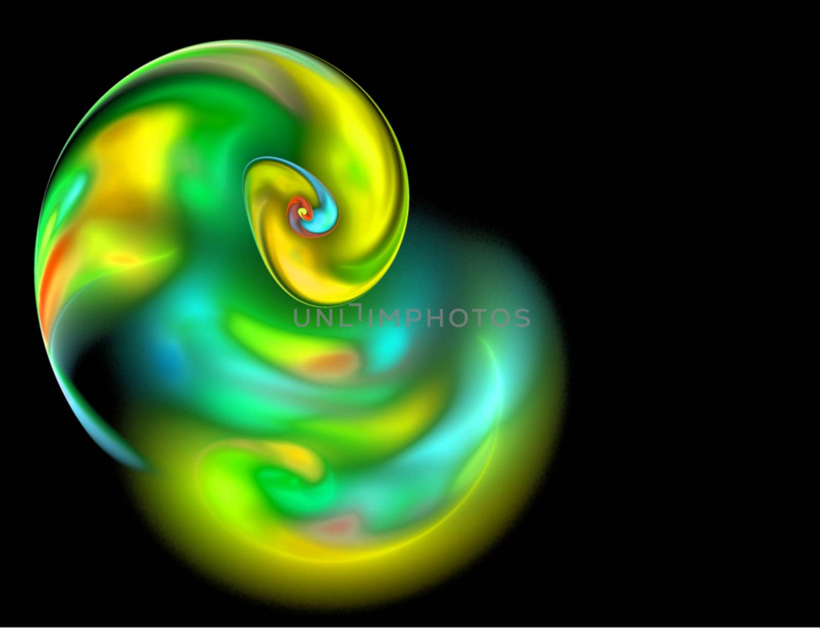 Abstract Green and Yellow Swirl on Black Background