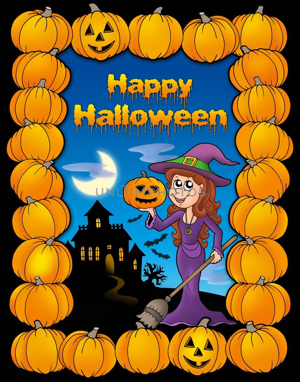 Happy Halloween card - color illustration.
