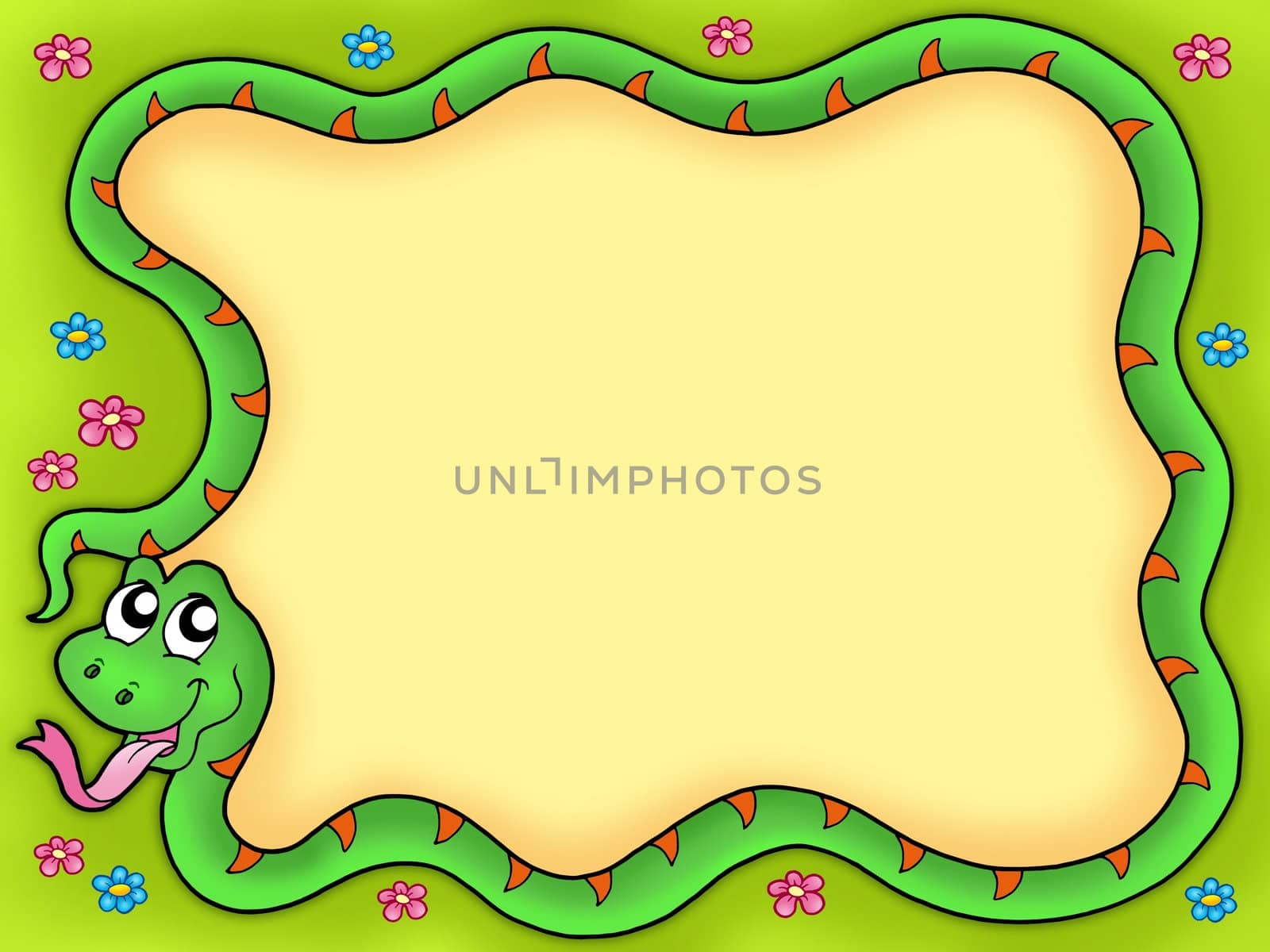 Snake frame with flowers 1 - color illustration.