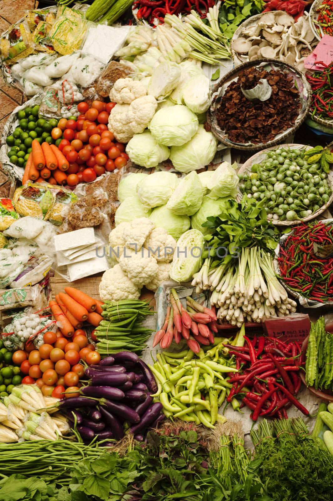 Asian fresh vegetables market at Kelantan State, Malaysia.
