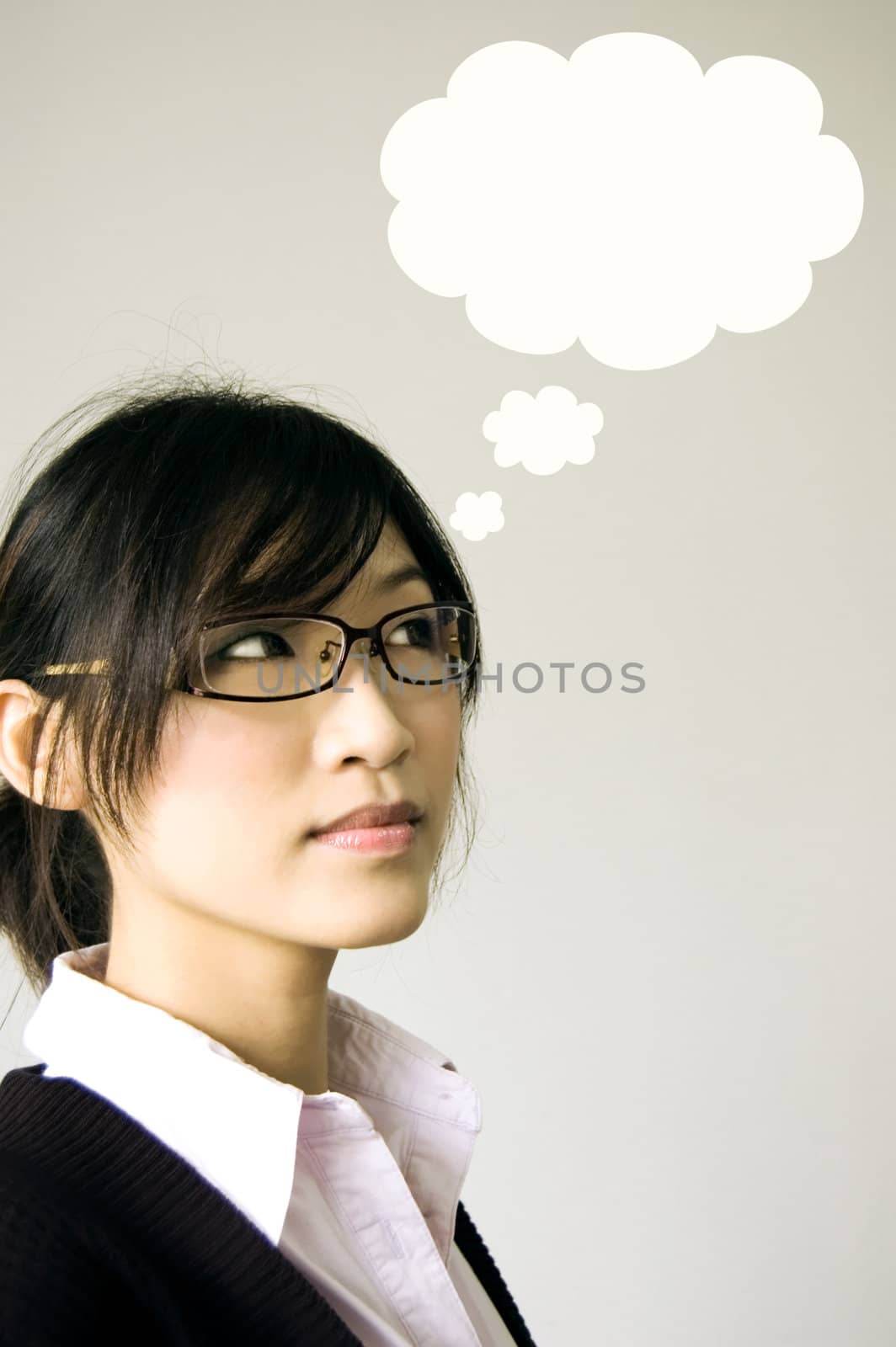 young girl having a thought balloon 