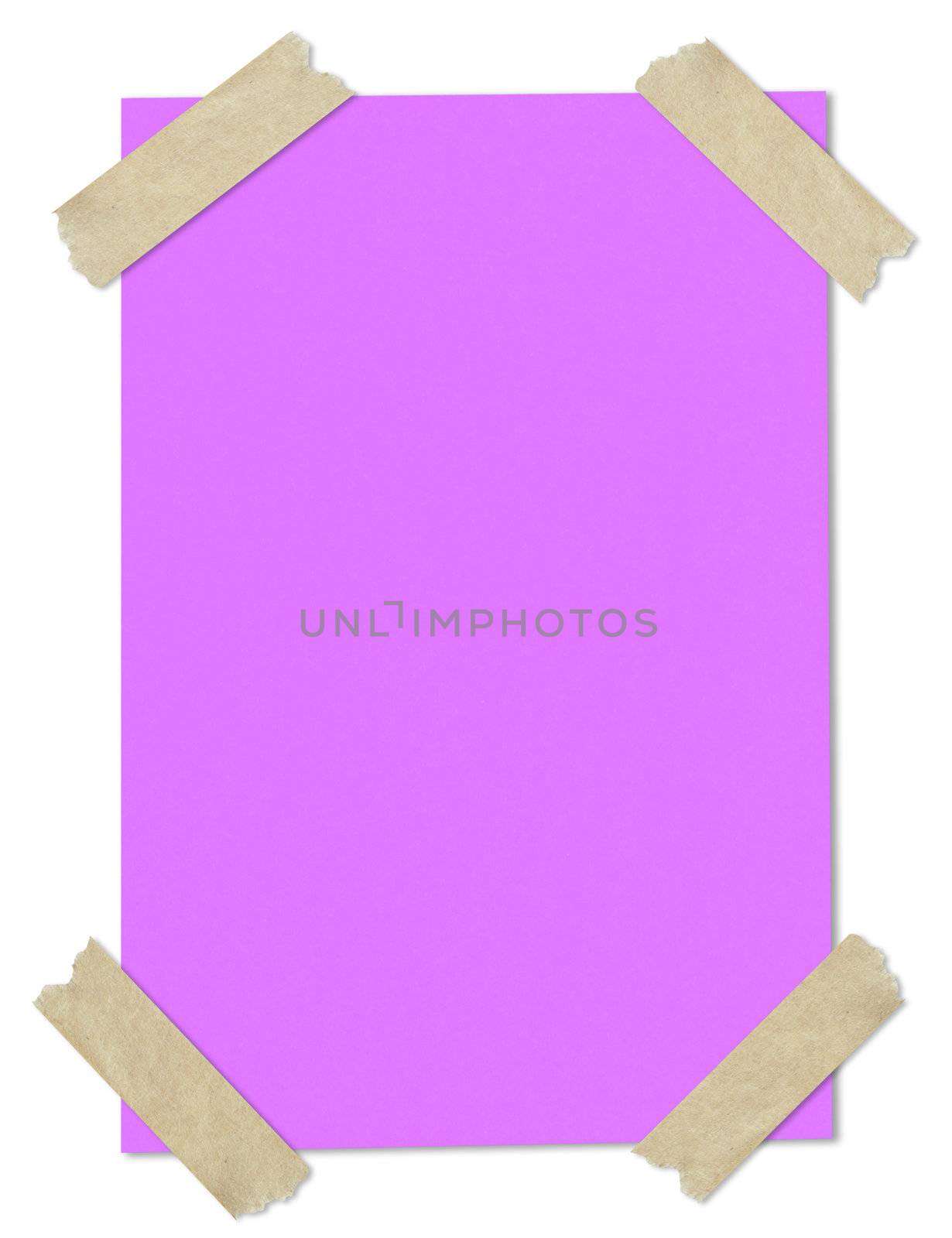 pink blank paper stuck with brown tape isolated