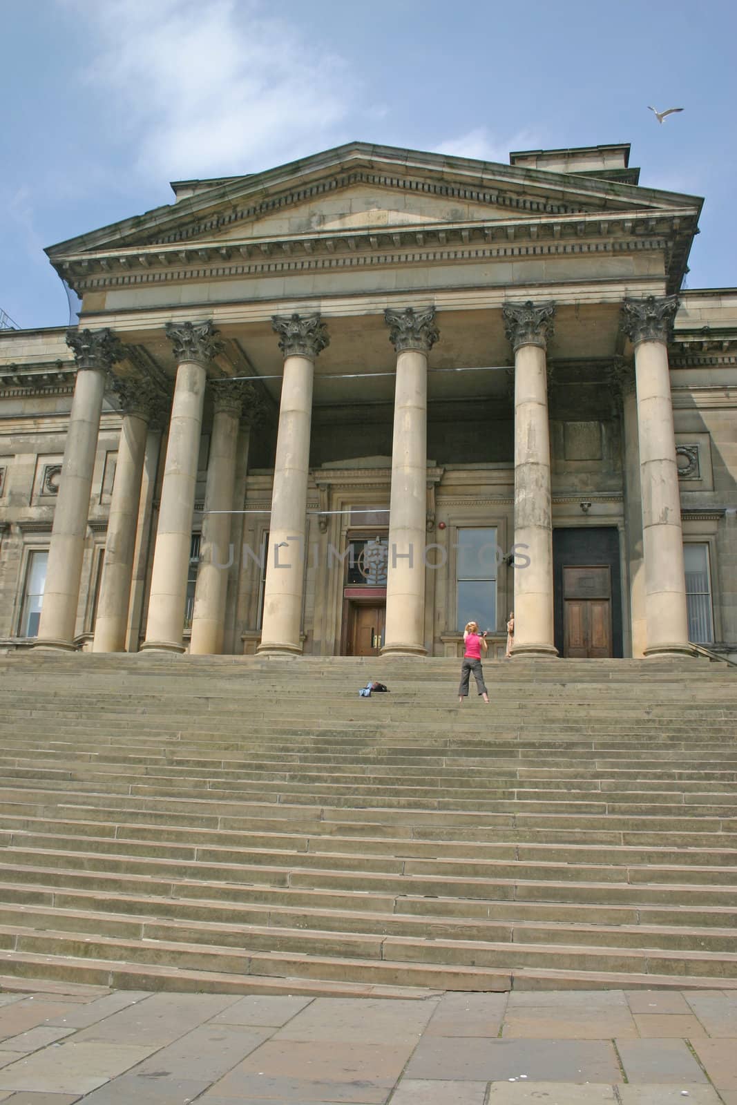Woman Filming Dancer on Steps of Liverpool Museum by green308