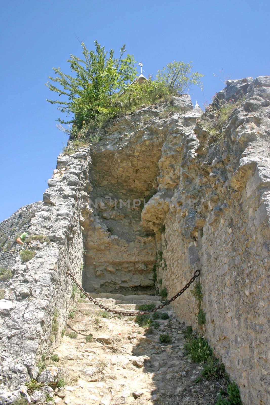 Castle Ruins Near Caesars Tower from Below in Provins France