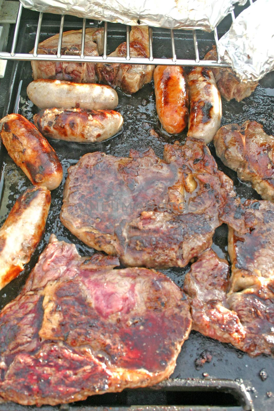 Sizzling Meat on Summer Barbecue