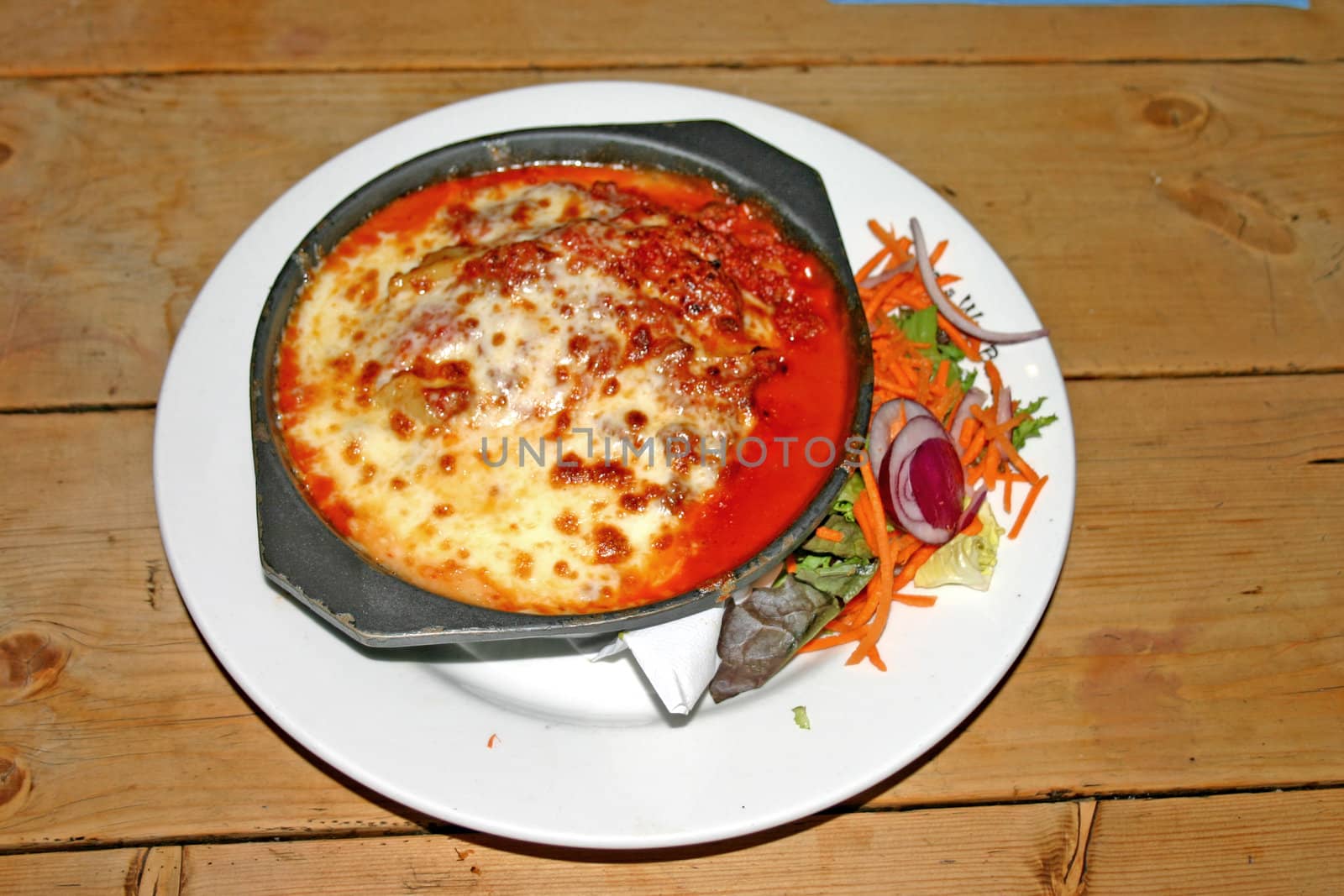 Baked Lasagne on Wooden Table