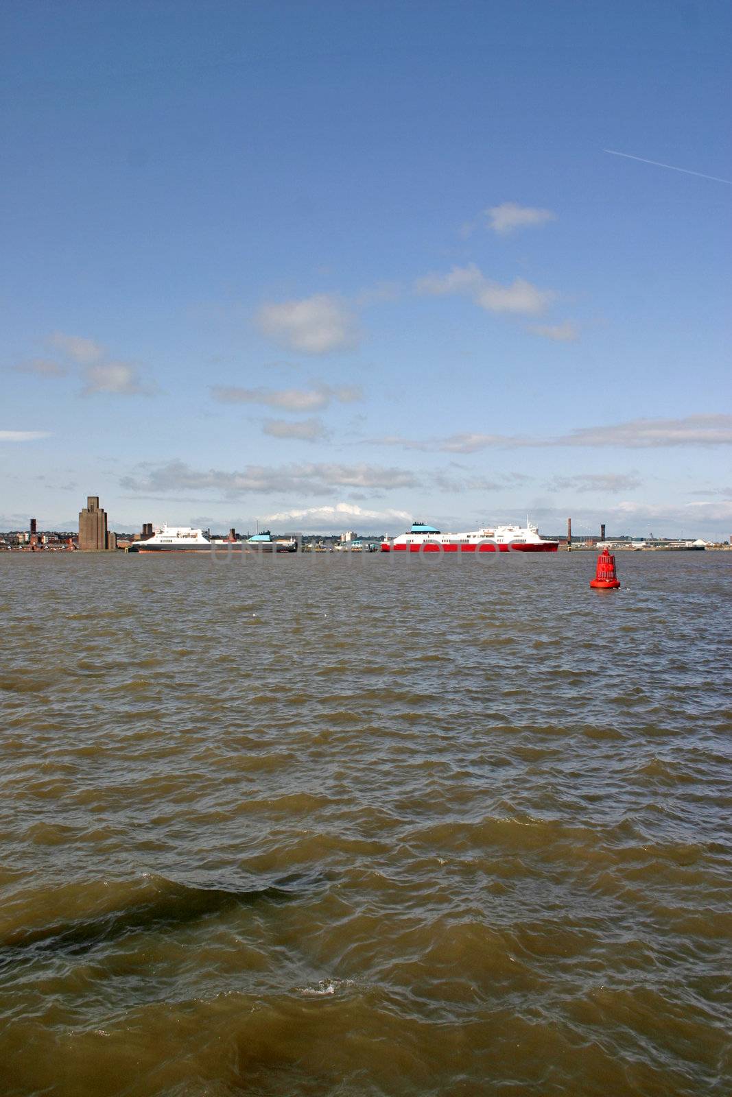 Cargo Ferry Ships on the River Mersey in Liverpool England UK