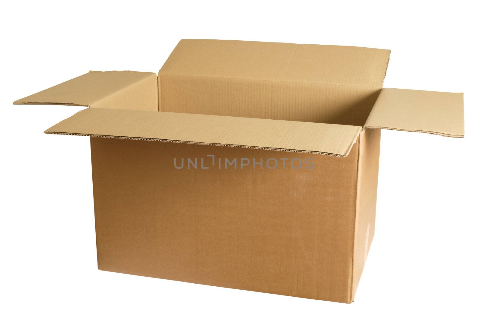 Photo of an empty cardboard box.  Clipping path included.