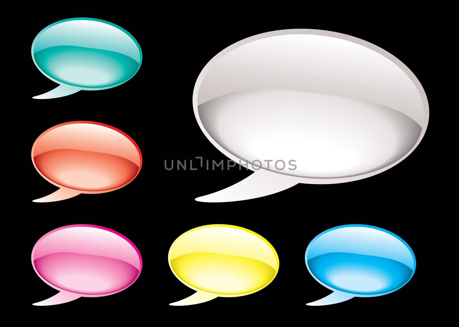 Collection of six speech bubbles with gel effect and gradient