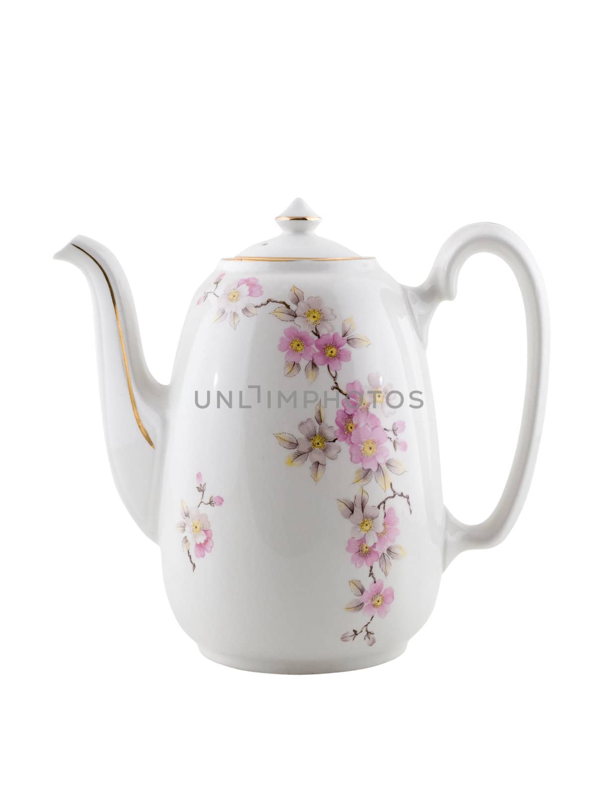 Vintage ceramic teapot, isolated on white background, clipping path.