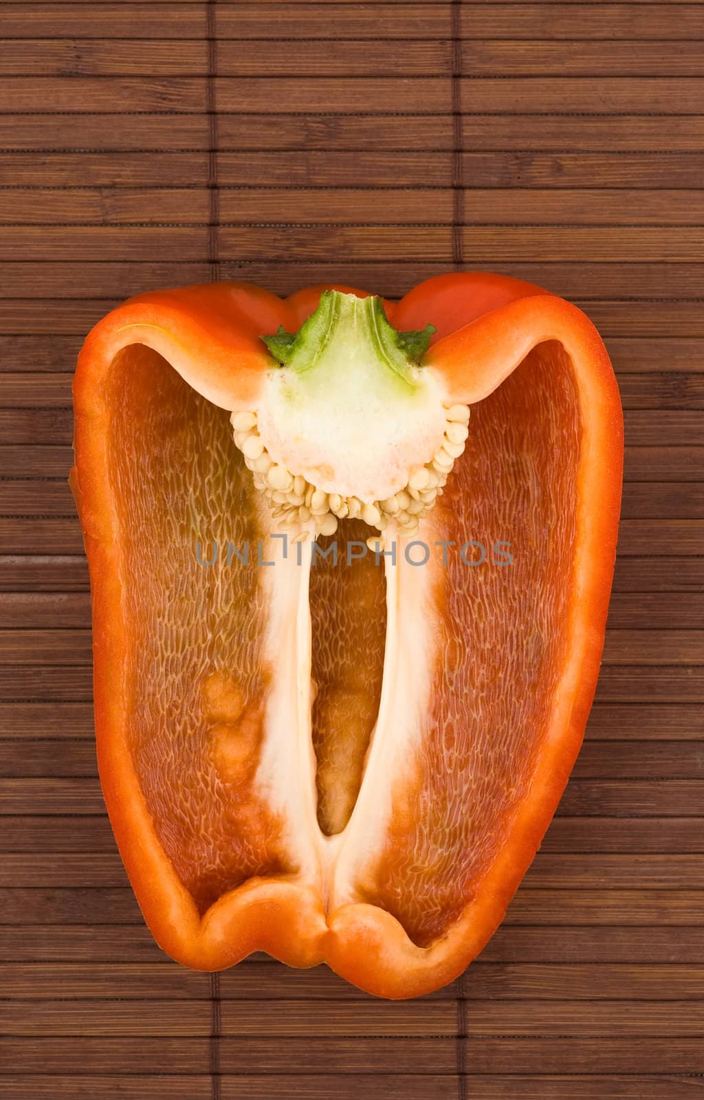 Red bell pepper, cut, mat background, clipping path.