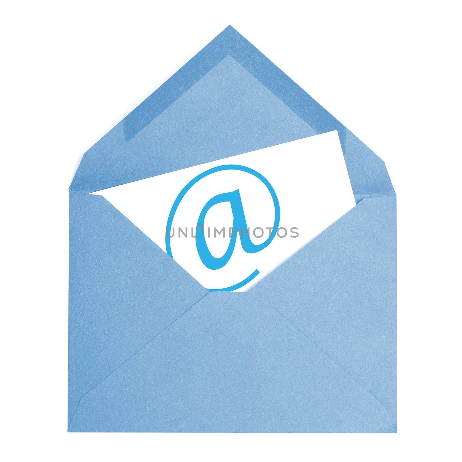 A blue email envelope is isolated on a white background.
