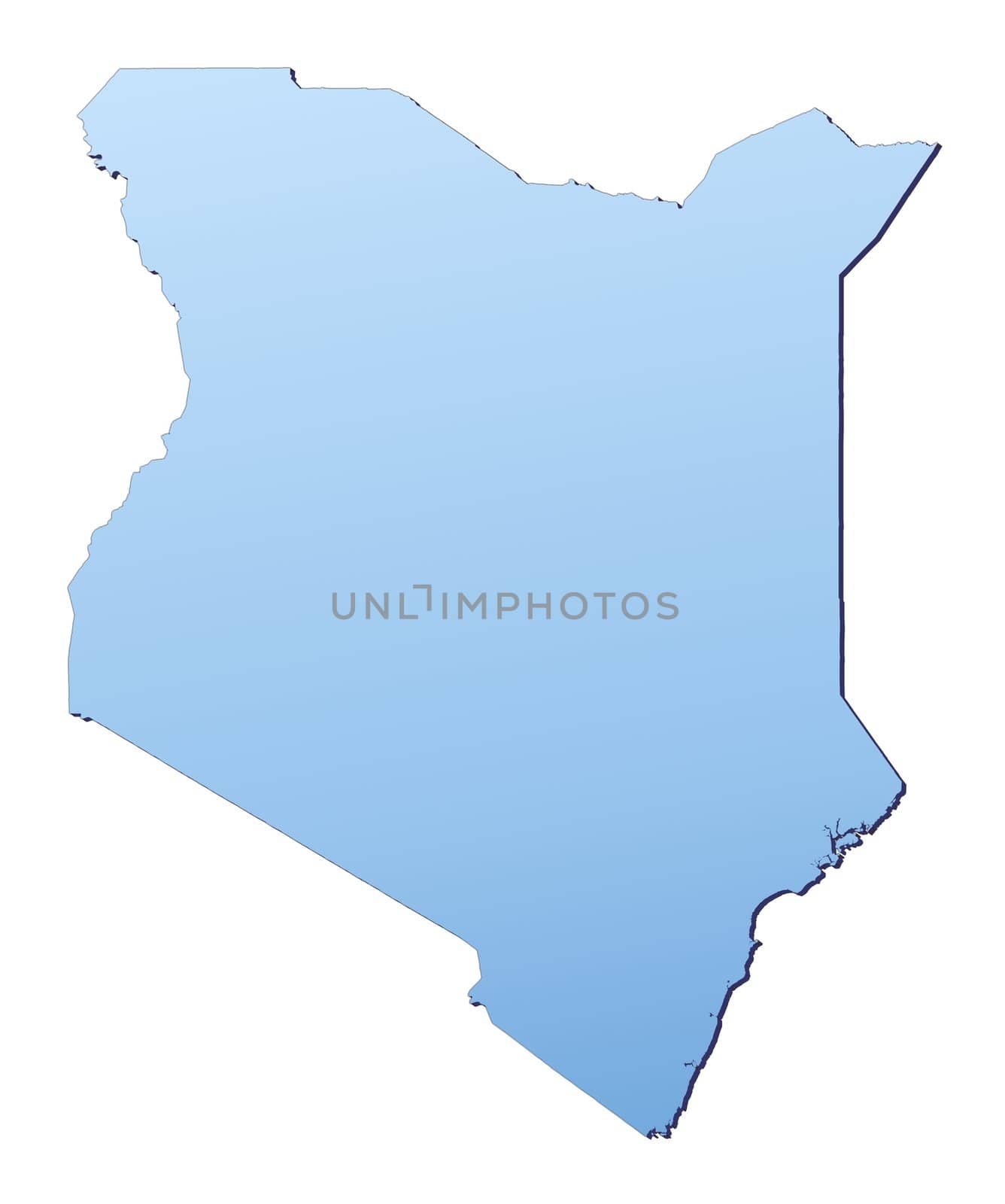 Kenya map filled with light blue gradient. High resolution. Mercator projection.