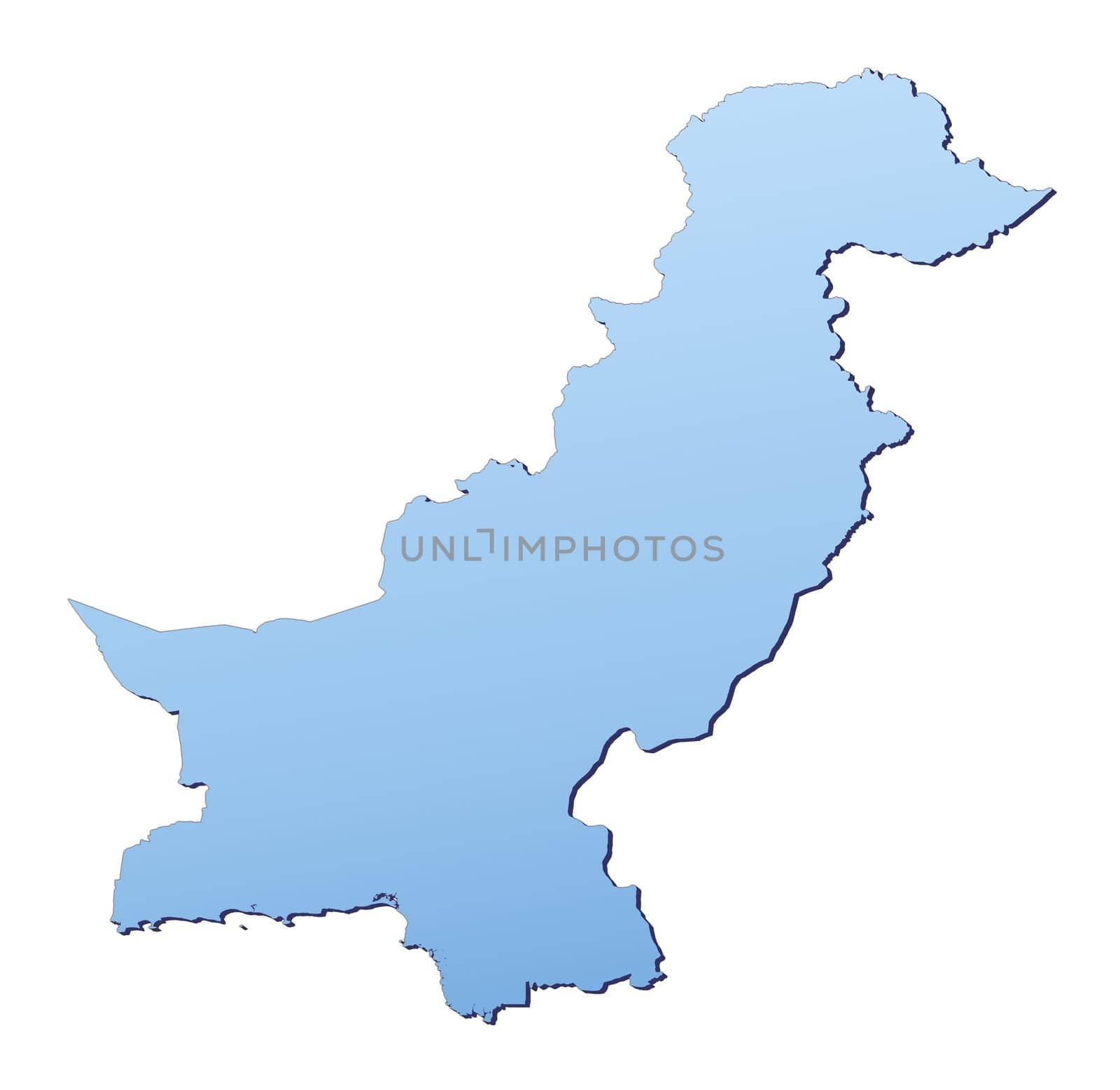Pakistan map filled with light blue gradient. High resolution. Mercator projection.