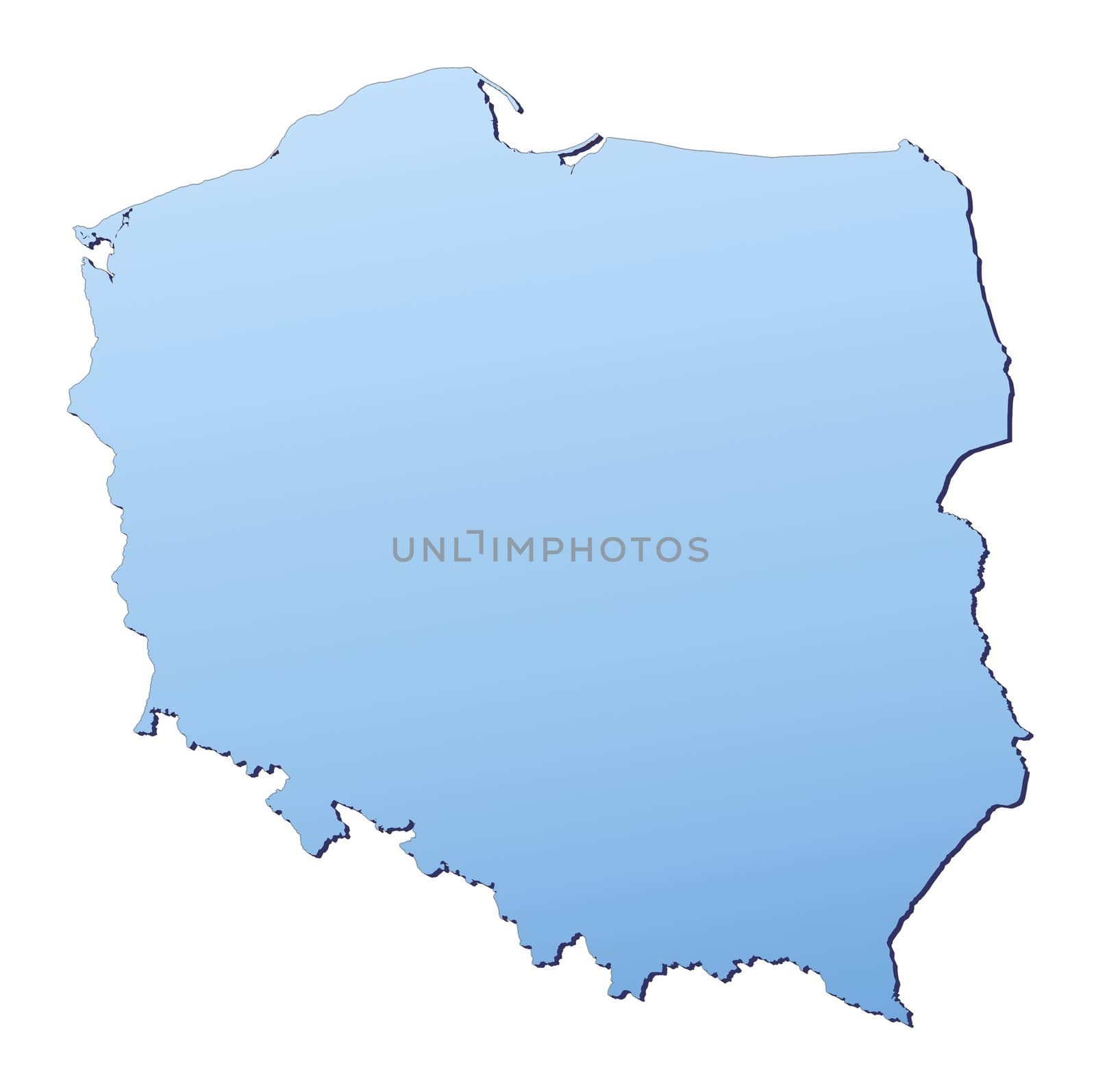 Poland map filled with light blue gradient. High resolution. Mercator projection.