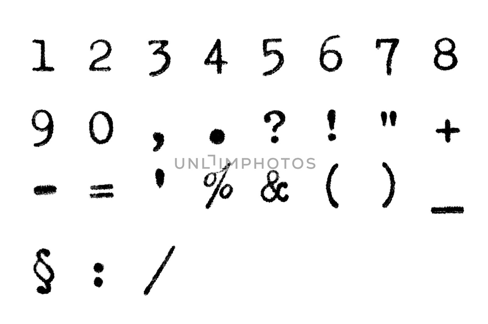 Grungy font - numbers and punctuation marks by Bateleur