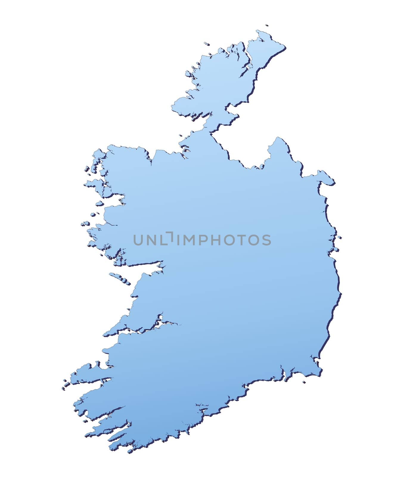 Ireland map filled with light blue gradient. High resolution. Mercator projection.