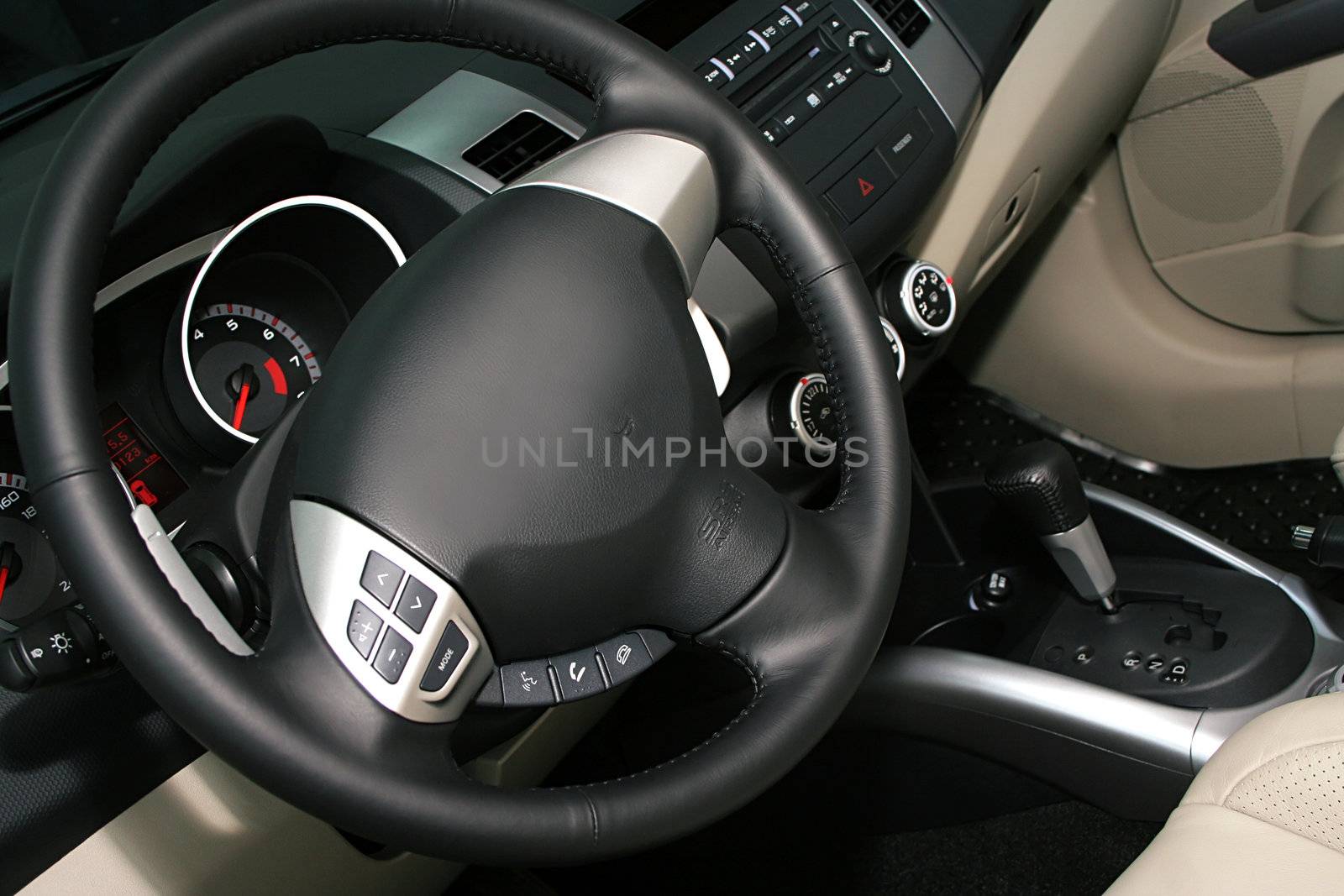 Sterring wheel in interior of the new car