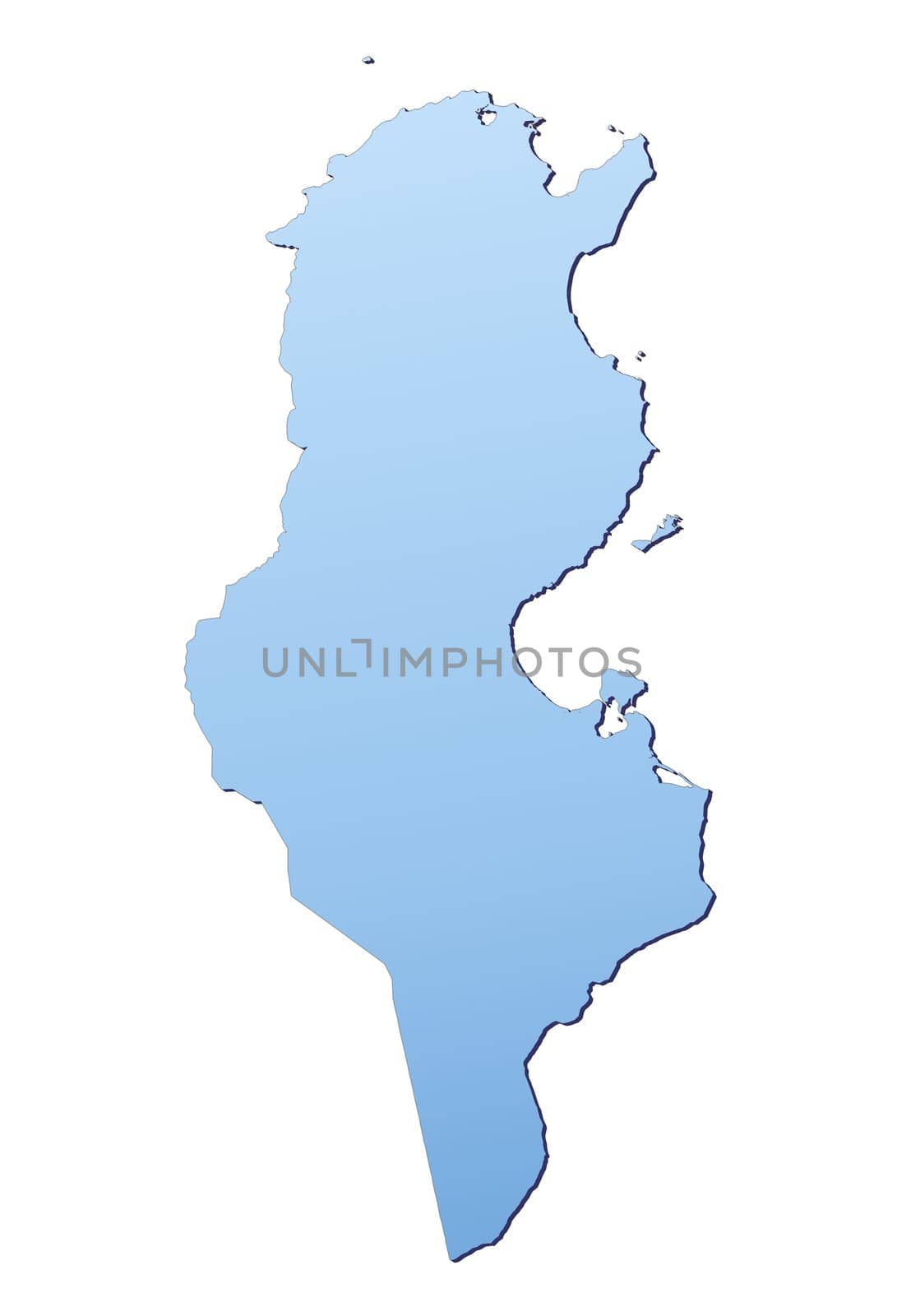 Tunisia map filled with light blue gradient. High resolution. Mercator projection.