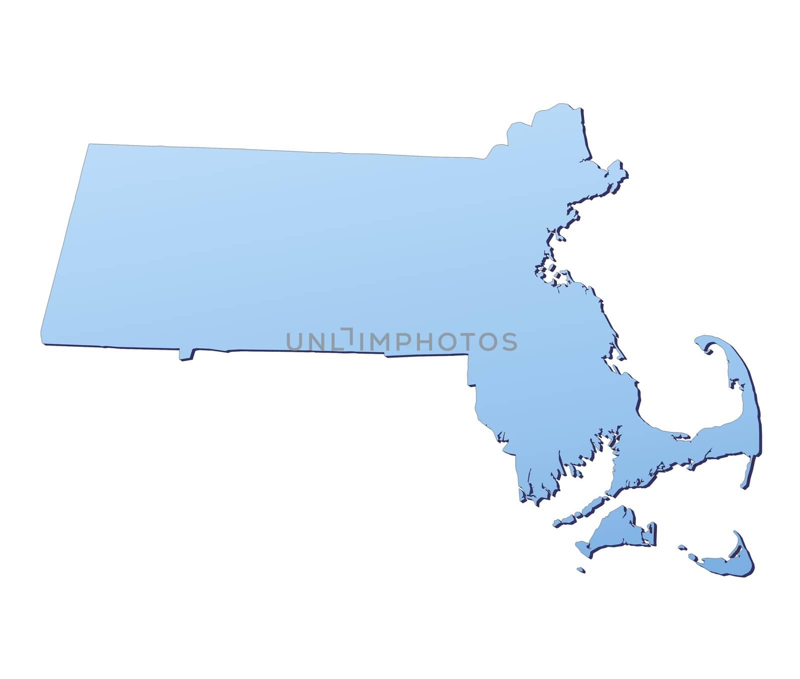 Massachusetts(USA) map filled with light blue gradient. High resolution. Mercator projection.