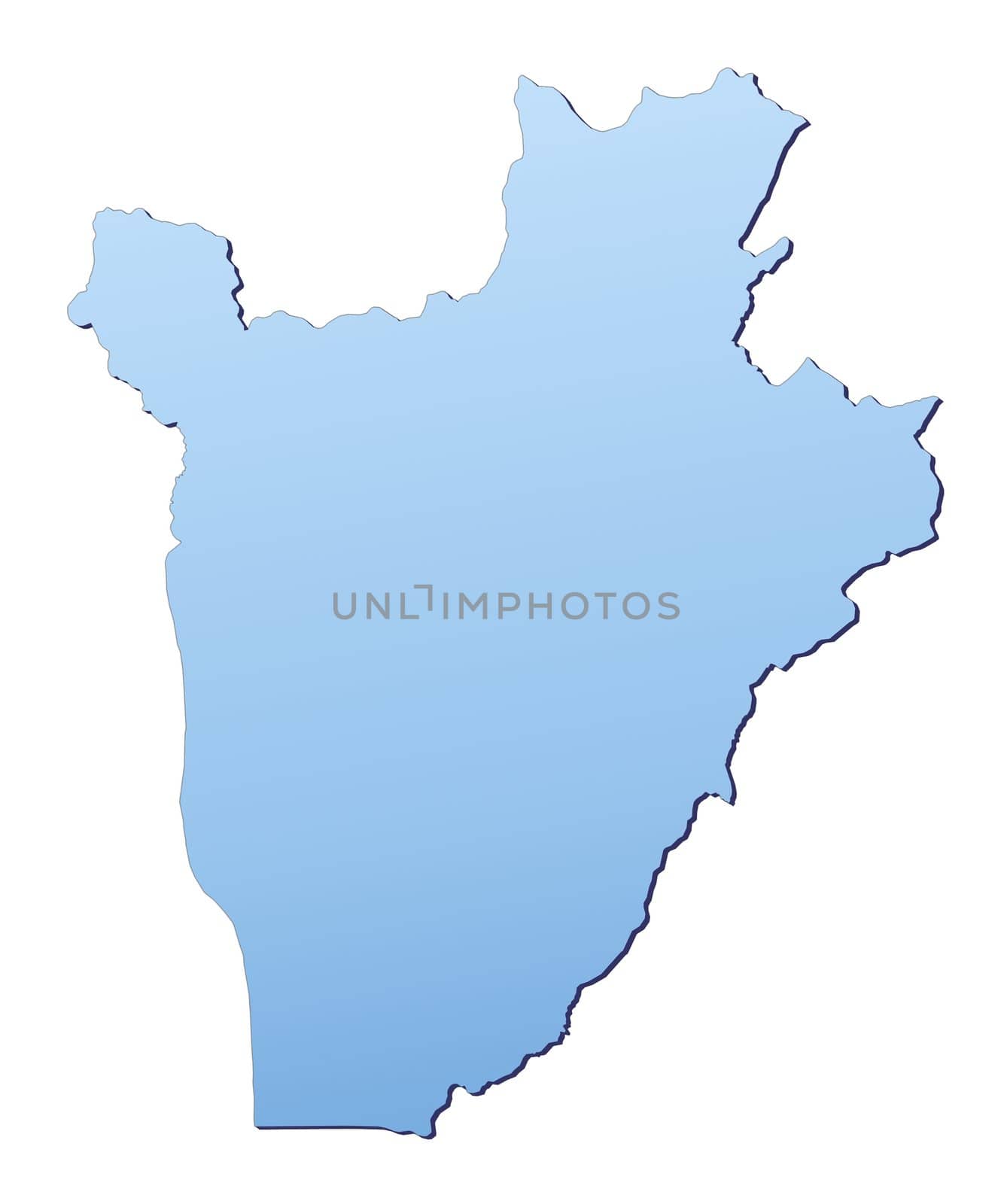 Burundi map filled with light blue gradient. High resolution. Mercator projection.