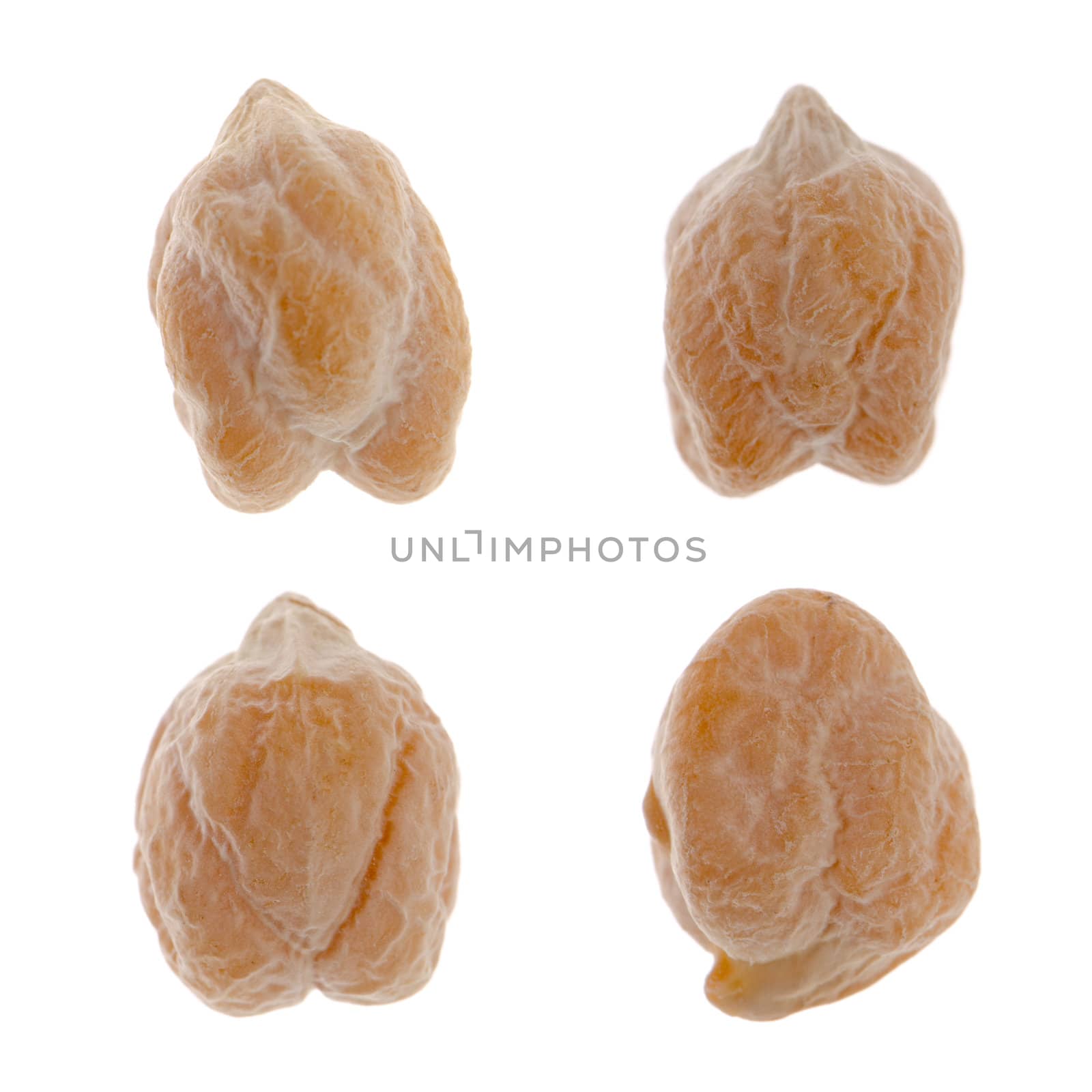 Grains of chickpea close Isolated on white background.