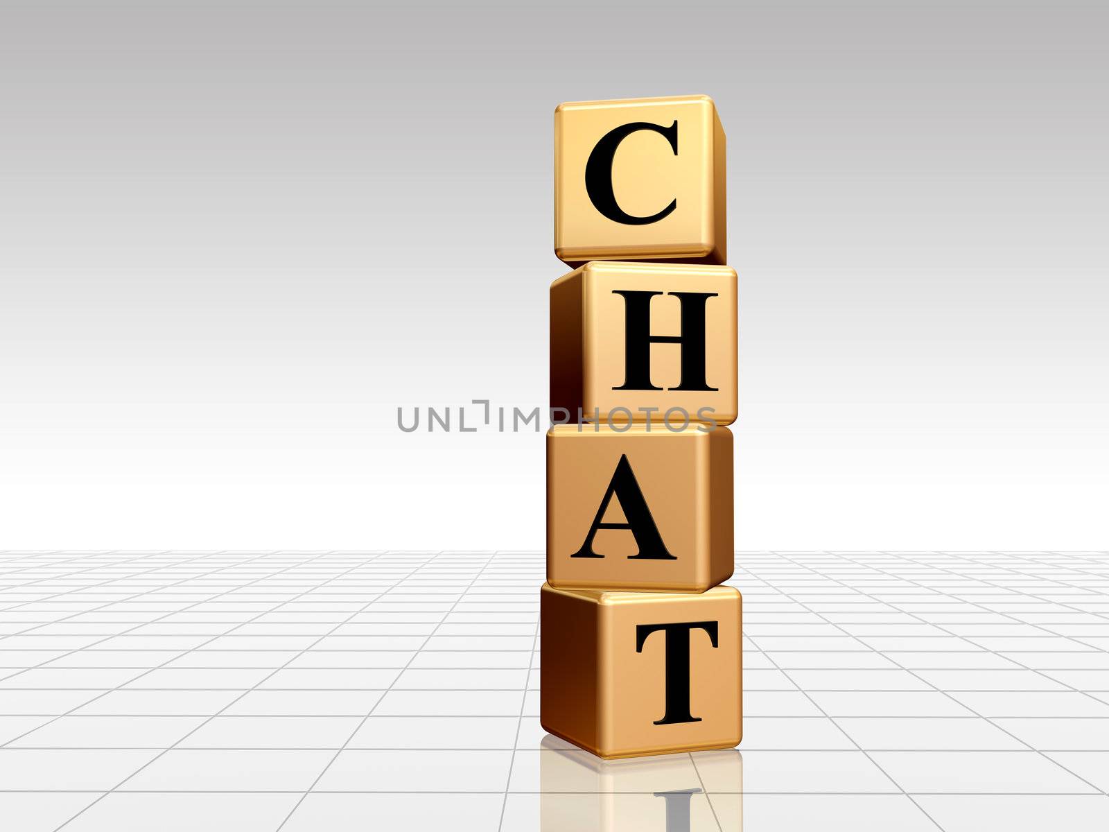 3d golden boxes with black letters with text chat with reflection