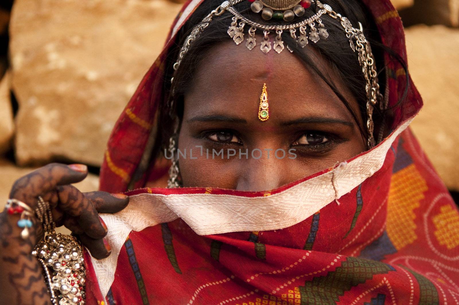 Traditional Indian woman covered her face